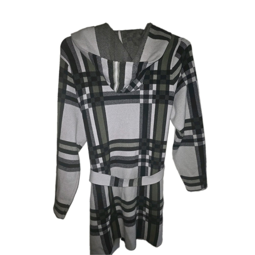 Christian Siriano Sz 1X (20) Hooded Plaid Cardigan Jacket w/Belt Cozy Chic - Picture 8 of 10